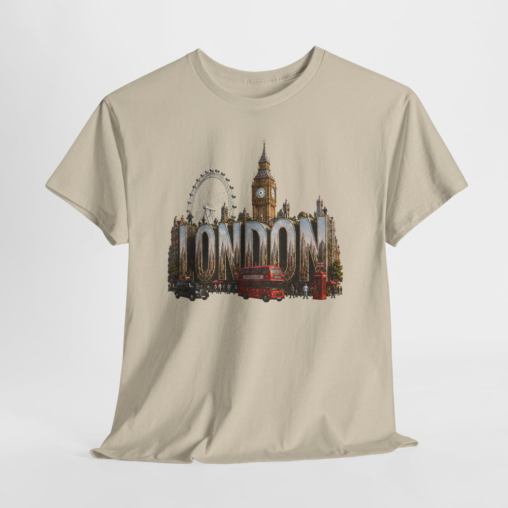 London Skyline T-Shirt — London Text with Big Ben & London Eye Graphic