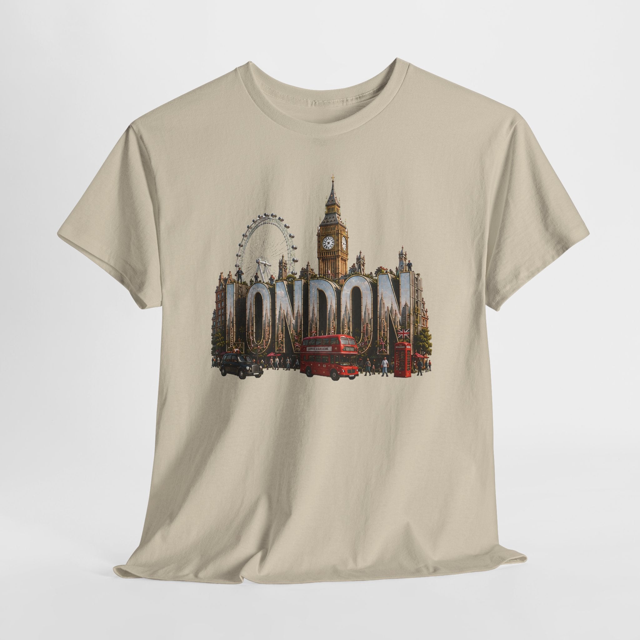 London Skyline T-Shirt — London Text with Big Ben & London Eye Graphic