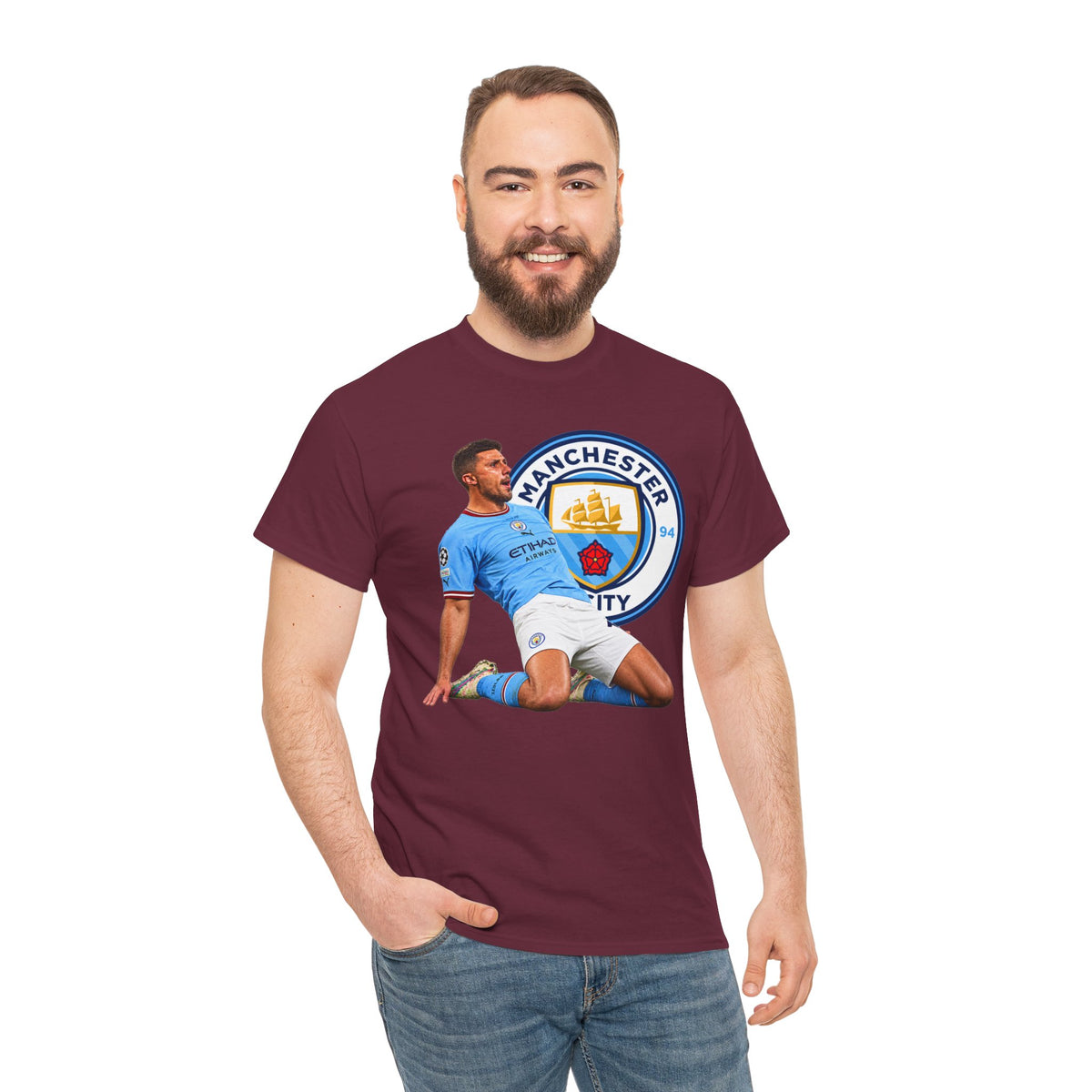 Rodri Manchester City Legend Cotton T-Shirt – Celebratory Slide Graphic Tee