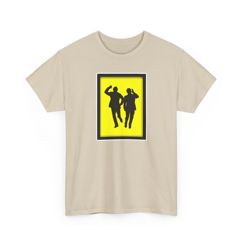 Morecambe and Wise Dancing Silhouette Tee – Retro Yellow Frame Graphic T-Shirt