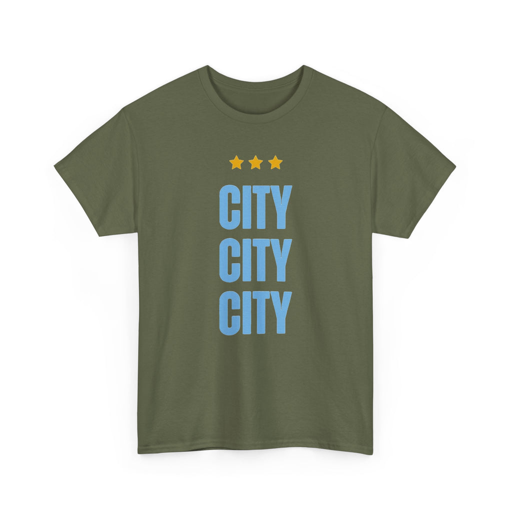 Manchester City City City Tee — Retro Three-Star Premier League Lion Soccer Shirt