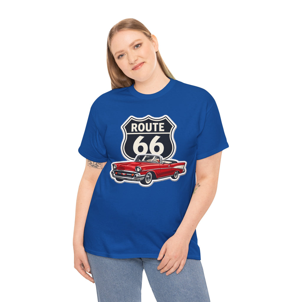 Route 66 Classic Car T‑Shirt — Retro Red Convertible Road Trip Tee