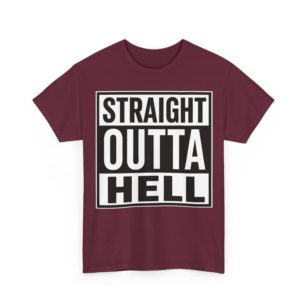 Straight Outta Hell T-Shirt — Bold Gothic Graphic Tee