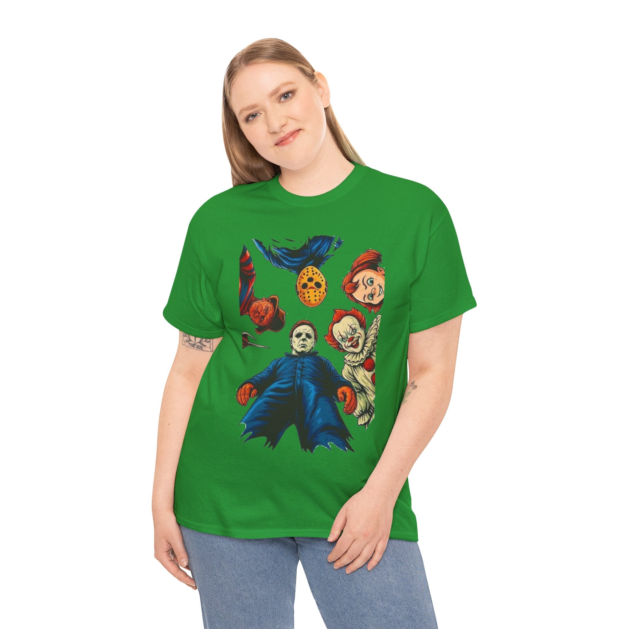 Horror Movie Icons Graphic Tee — Michael Myers, Jason & Classic Clowns Halloween T-Shirt