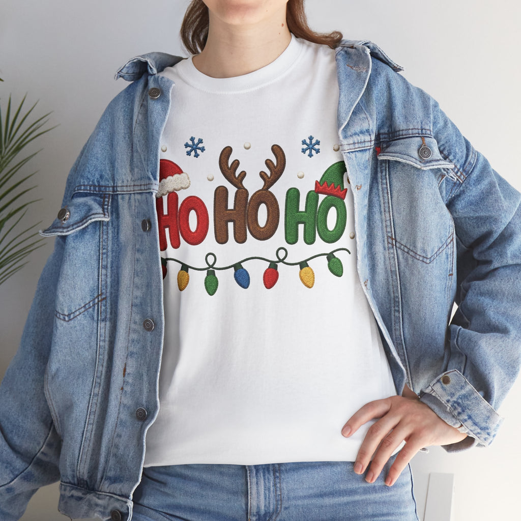 Christmas Ho Ho Ho Tee — Festive Santa, Reindeer & Lights Holiday T-Shirt