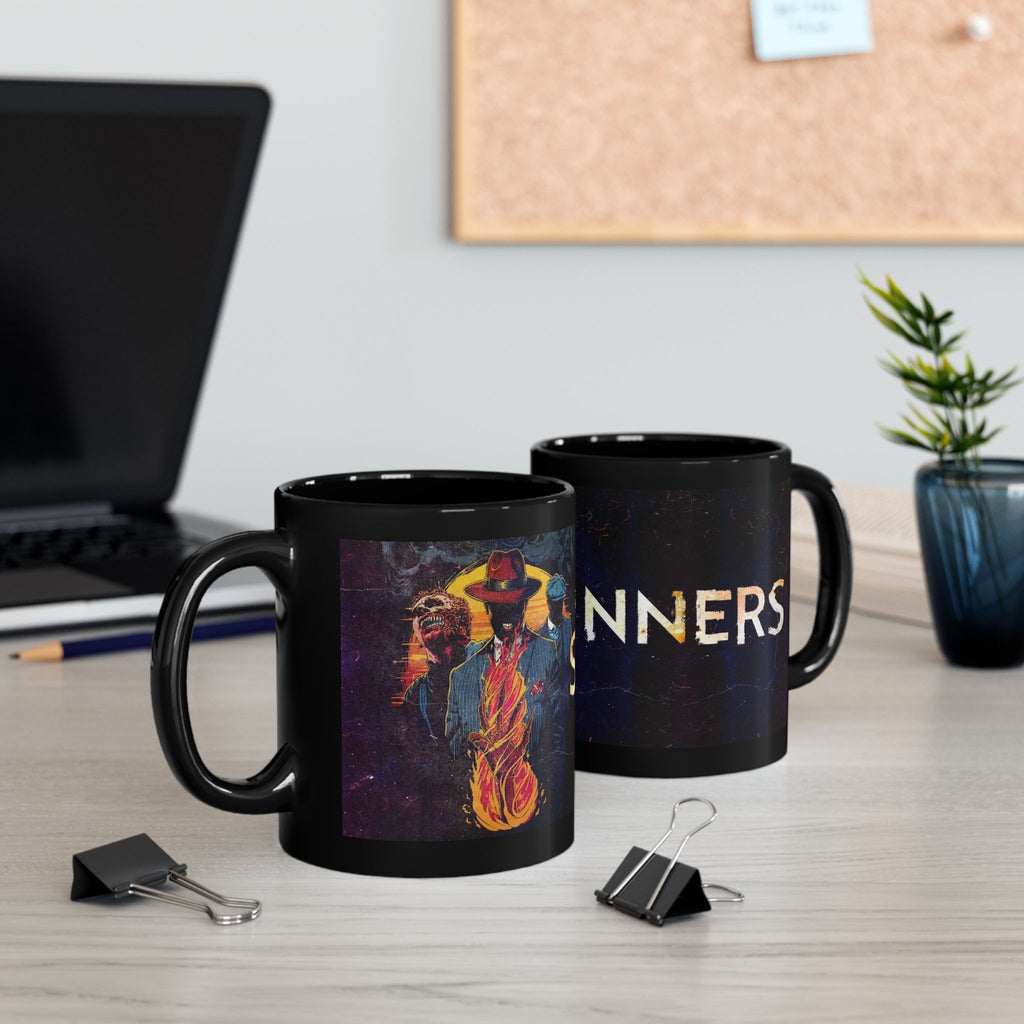 Black Ceramic Mug — 'Sinners' Vintage Art Gothic Coffee Cup
