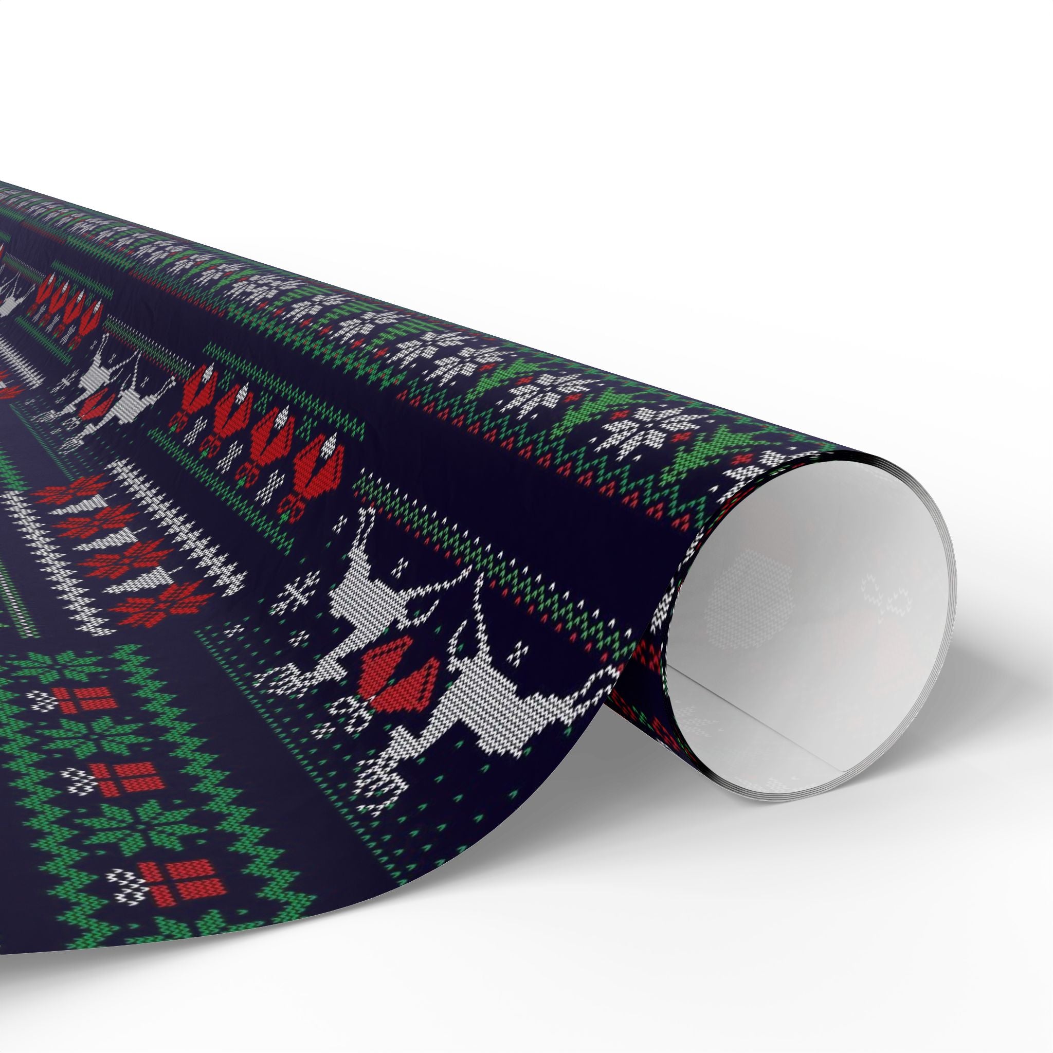 Wrapping Paper - Dark Holiday Fair Isle Reindeer & Snowflake Gift Wrap