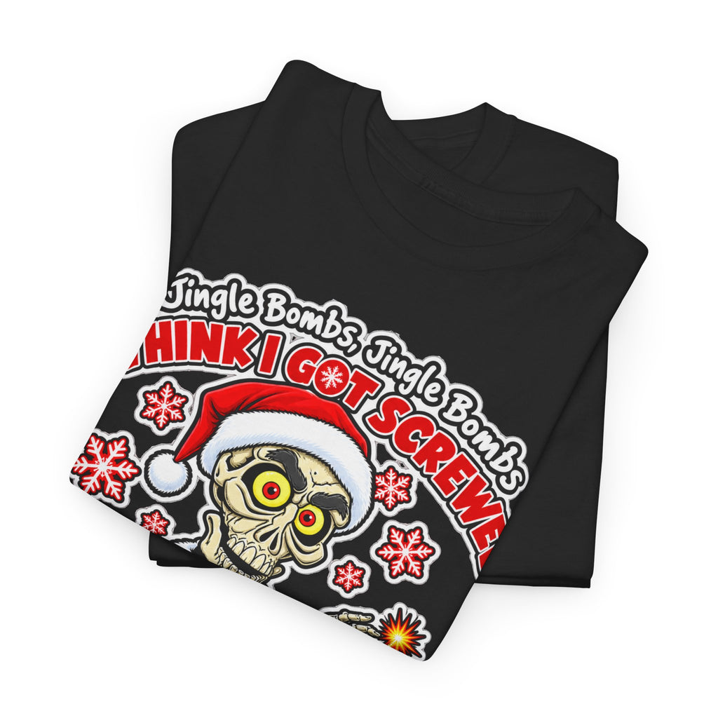 Santa Skull Christmas T-Shirt — "I Think I Got Screwed" Dark Holiday Tee