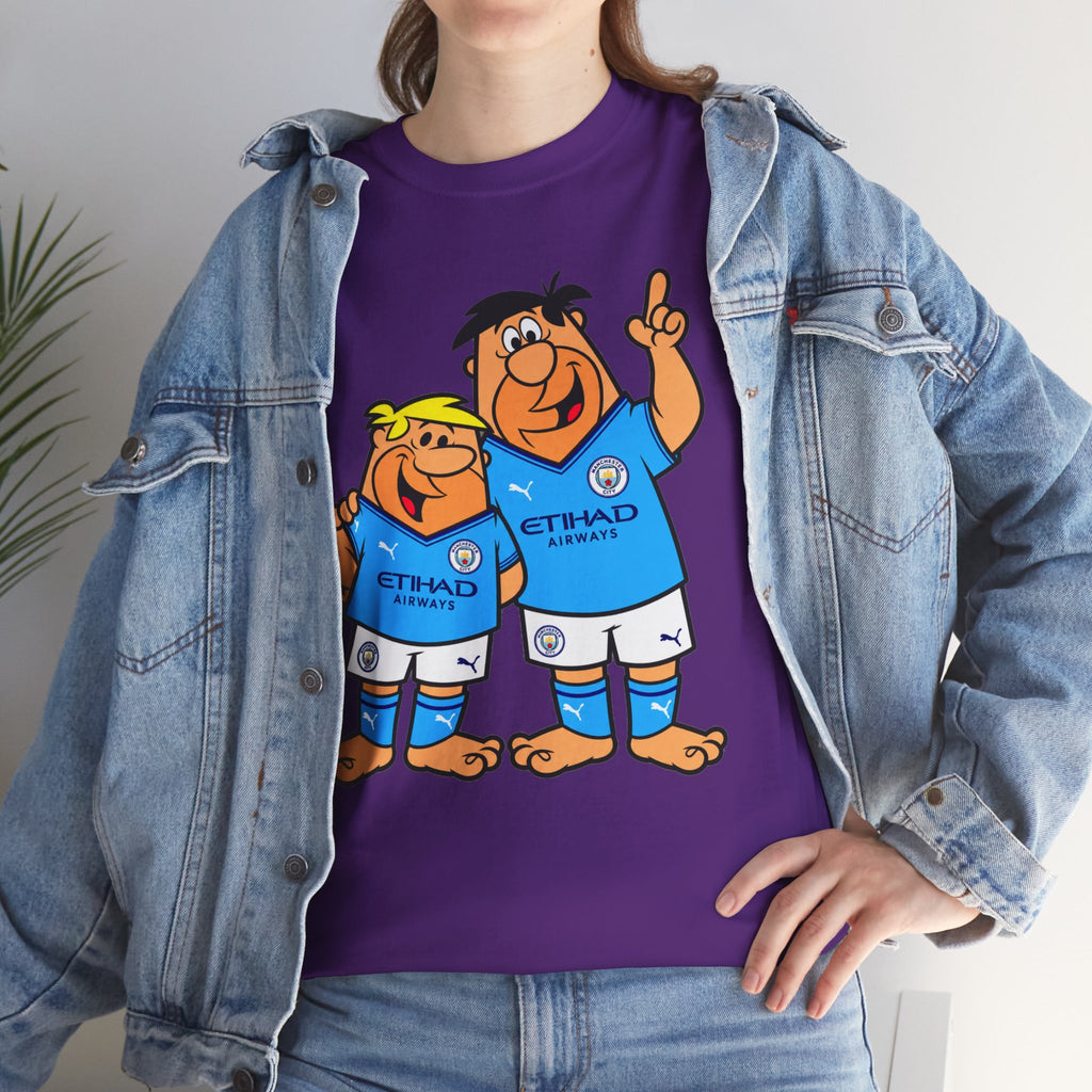 Manchester City The Flintstones Etihad Airways Cartoon Cotton T-Shirt