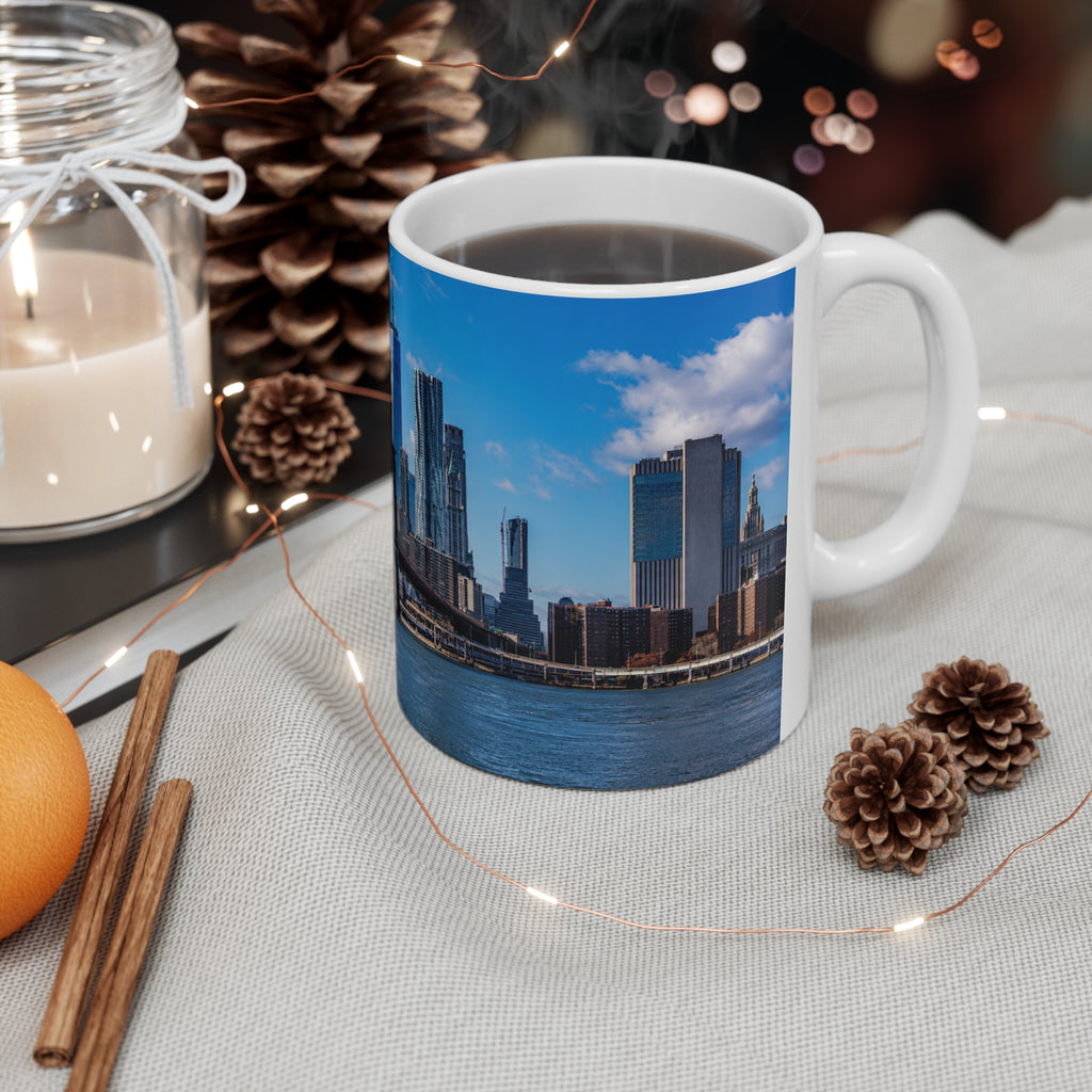 New York City Skyline Coffee Mug — Brooklyn Bridge Panoramic 11oz/15oz
