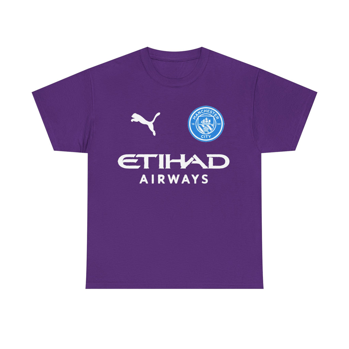Man City Inspired Etihad Airways Logo Tee - Black Puma Style Football Shirt