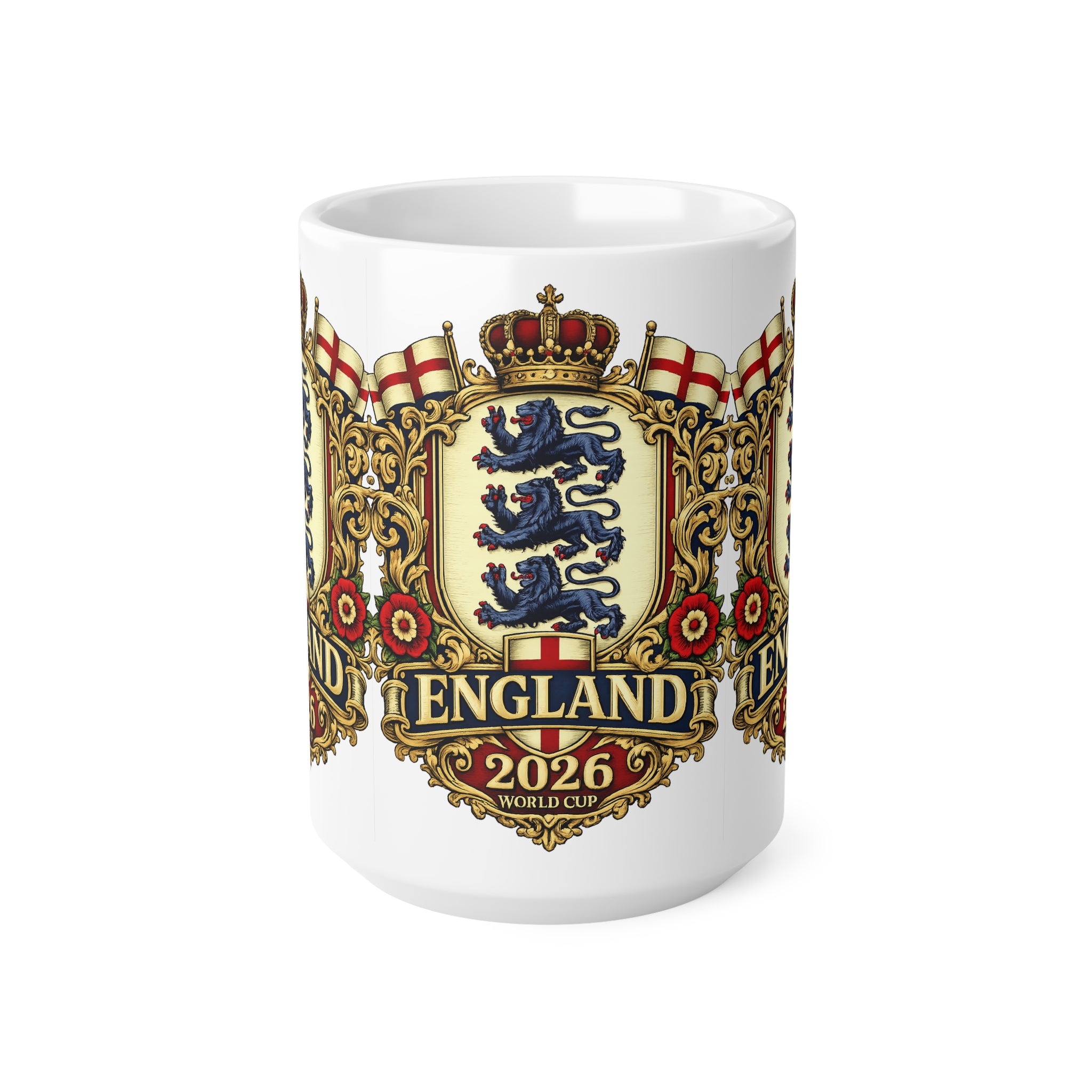 England 2026 World Cup Ceramic Mug — Vintage Three Lions Coffee Cup (11oz & 15oz)
