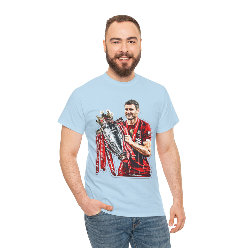 James Milner Liverpool Premier League Champion Trophy T-Shirt — Player Holding Premier Trophy