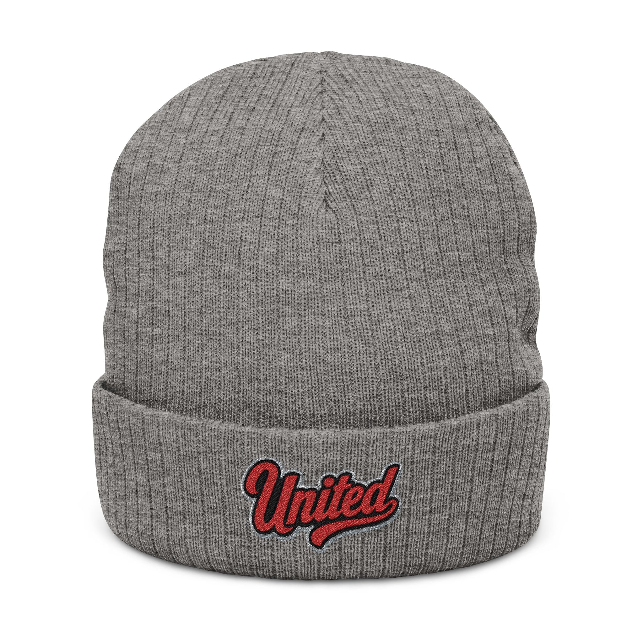 United Embroidered Ribbed Beanie — Cozy Knit Winter Hat