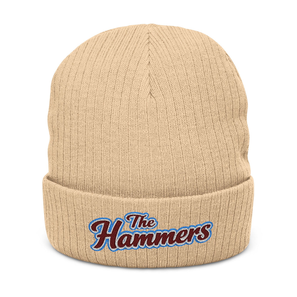 West Ham United The Hammers Ribbed Beanie — Embroidered “The Hammers” Cuffed Knit Hat