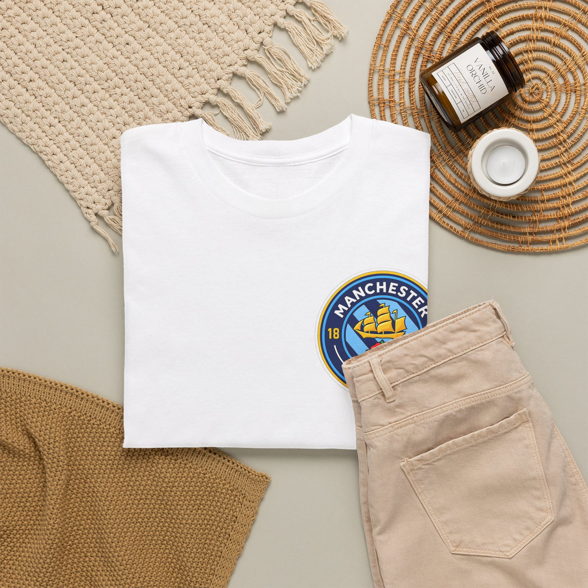 Manchester City Inspired Crest T‑Shirt – Circular Badge Chest Logo Tee