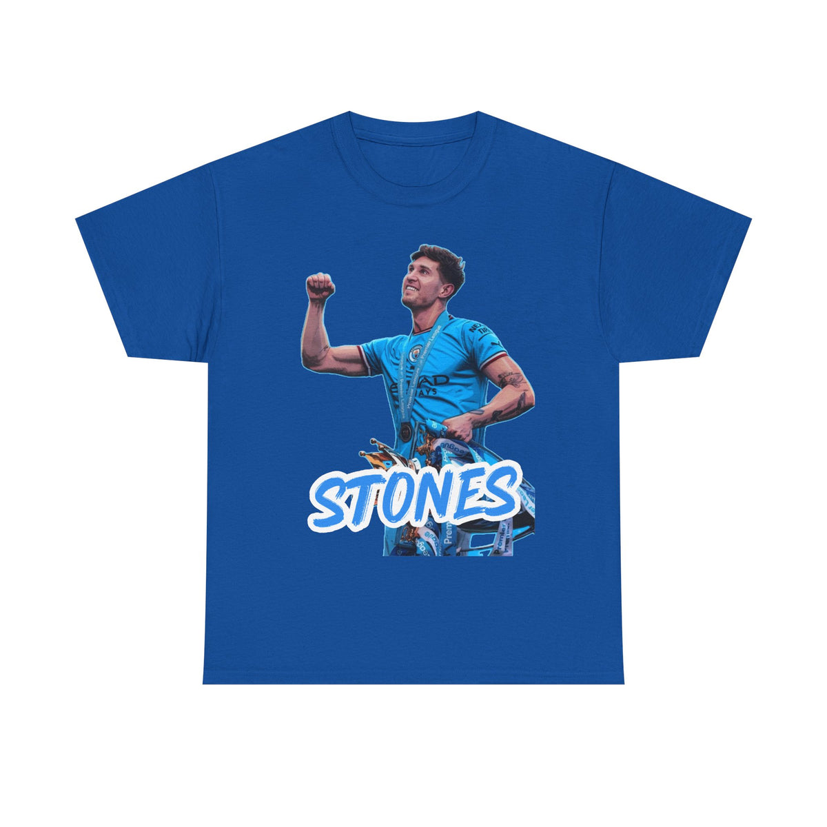 John Stones Manchester City Soccer Fan Tee — Blue Player Graphic T-Shirt