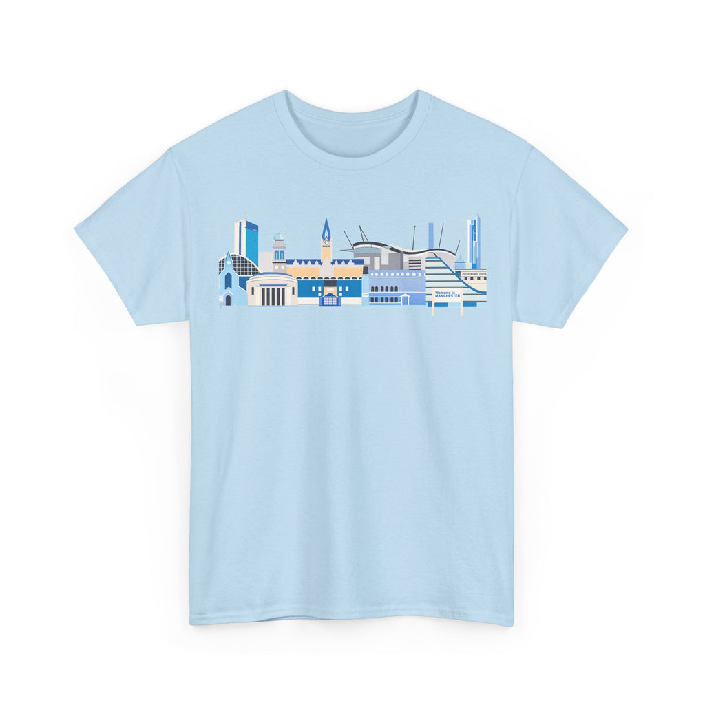 Manchester City Skyline Tee — Minimal Blue Urban Landscape T‑Shirt