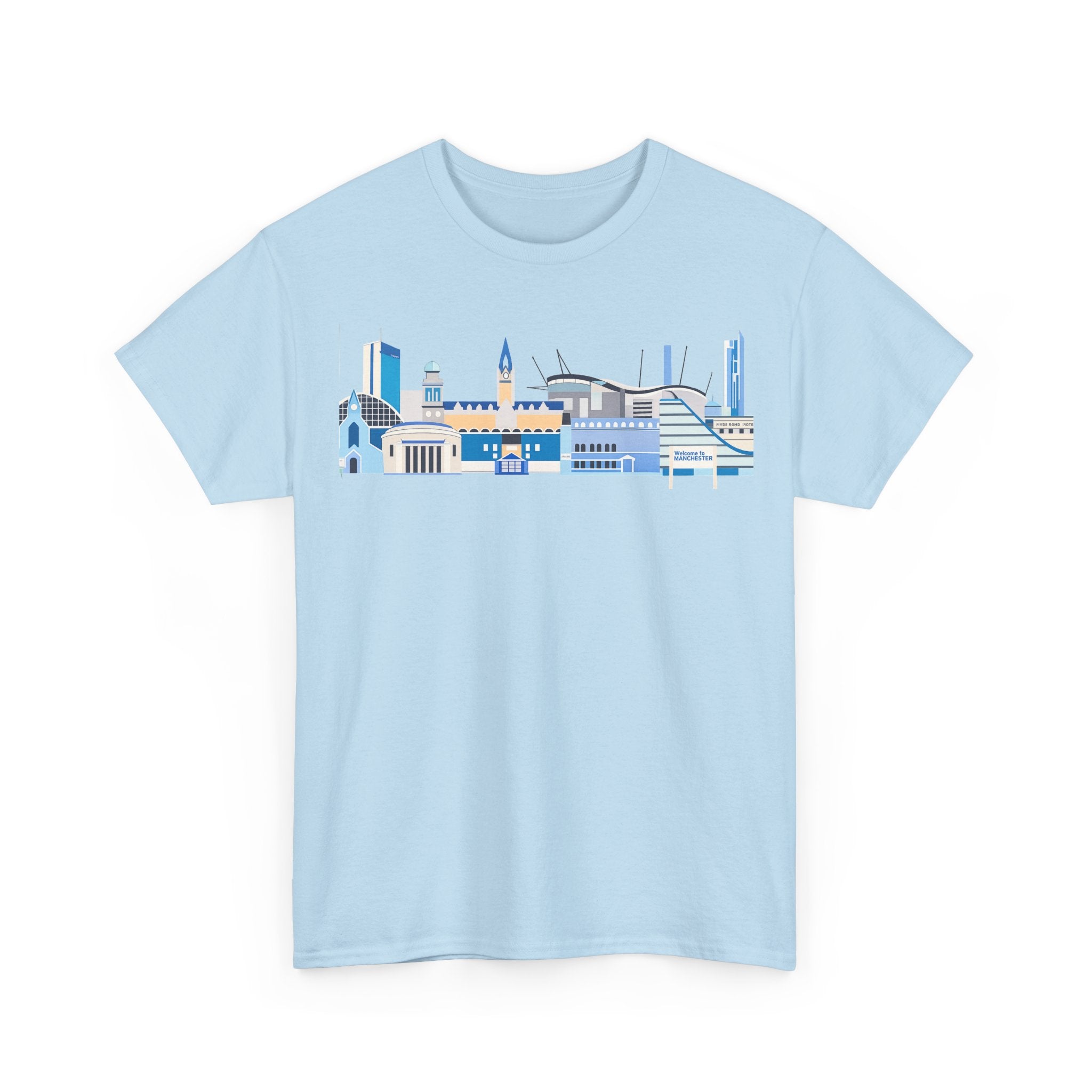 Manchester City Skyline Tee — Minimal Blue Urban Landscape T‑Shirt