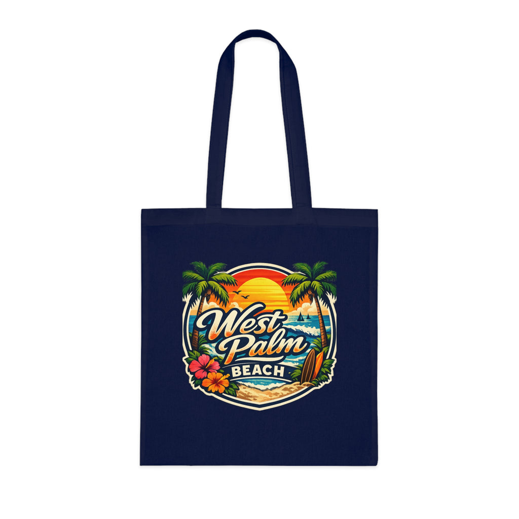 West Palm Beach Cotton Tote — Vintage Tropical Beach Palm Tree Design