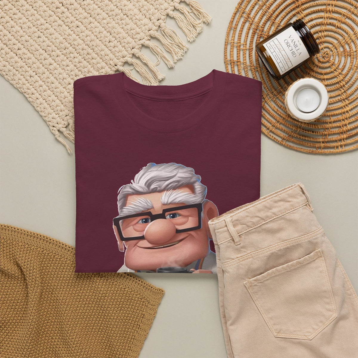 Disney Up Cartoon Grandpa Mug Graphic Tee - Cute Elderly Character T-Shirt