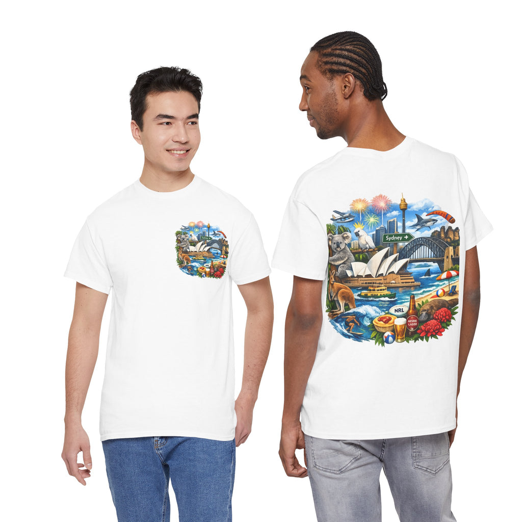 T-Shirt — Sydney Landmark Collage Tee (Opera House, Harbour Bridge, Koala & Beach Scene)