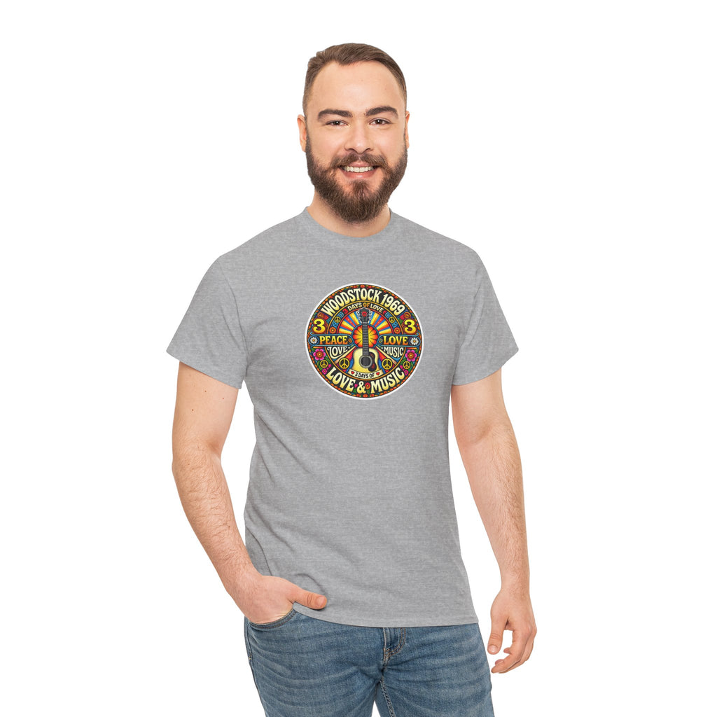 Woodstock 1969 Peace & Love Graphic Cotton T- Shirt / Tee