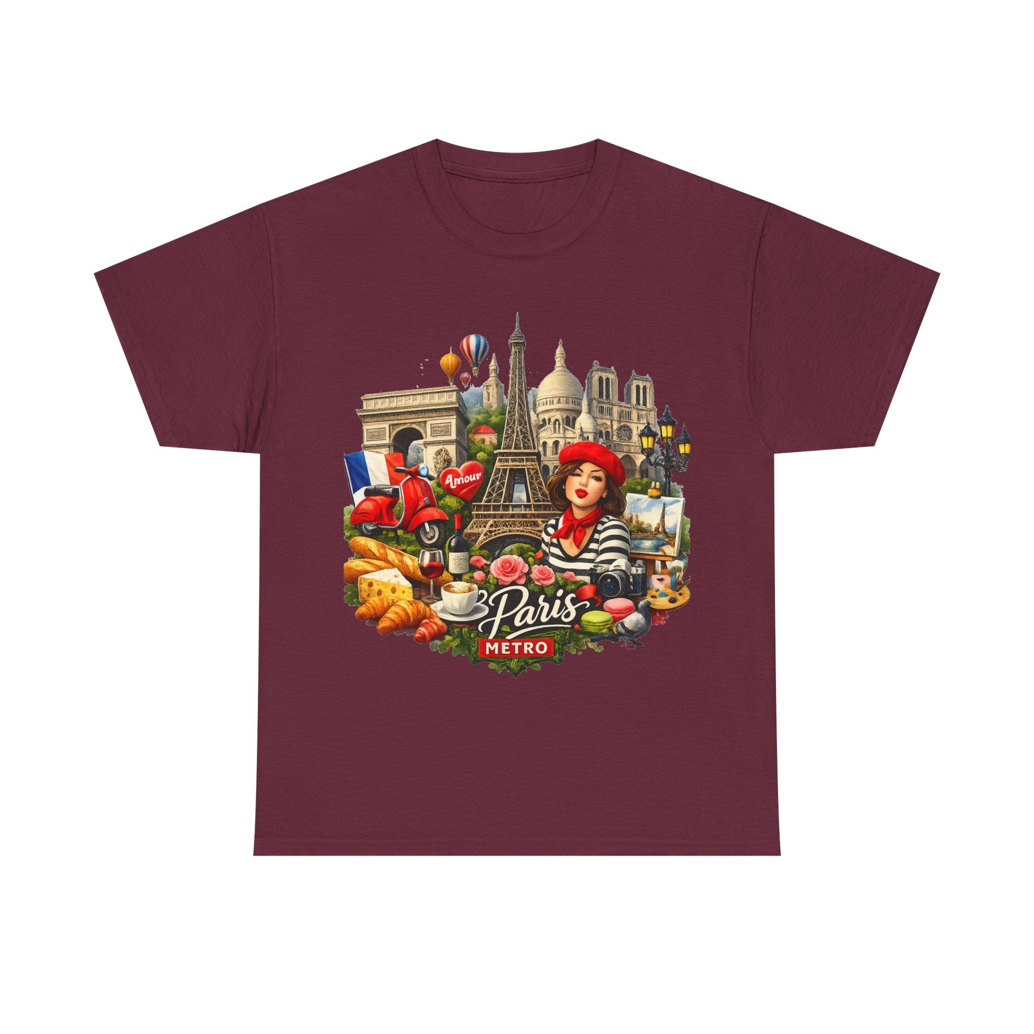 Paris Montage Tee — Eiffel Tower, Croissant & Metro Vintage Travel T‑Shirt
