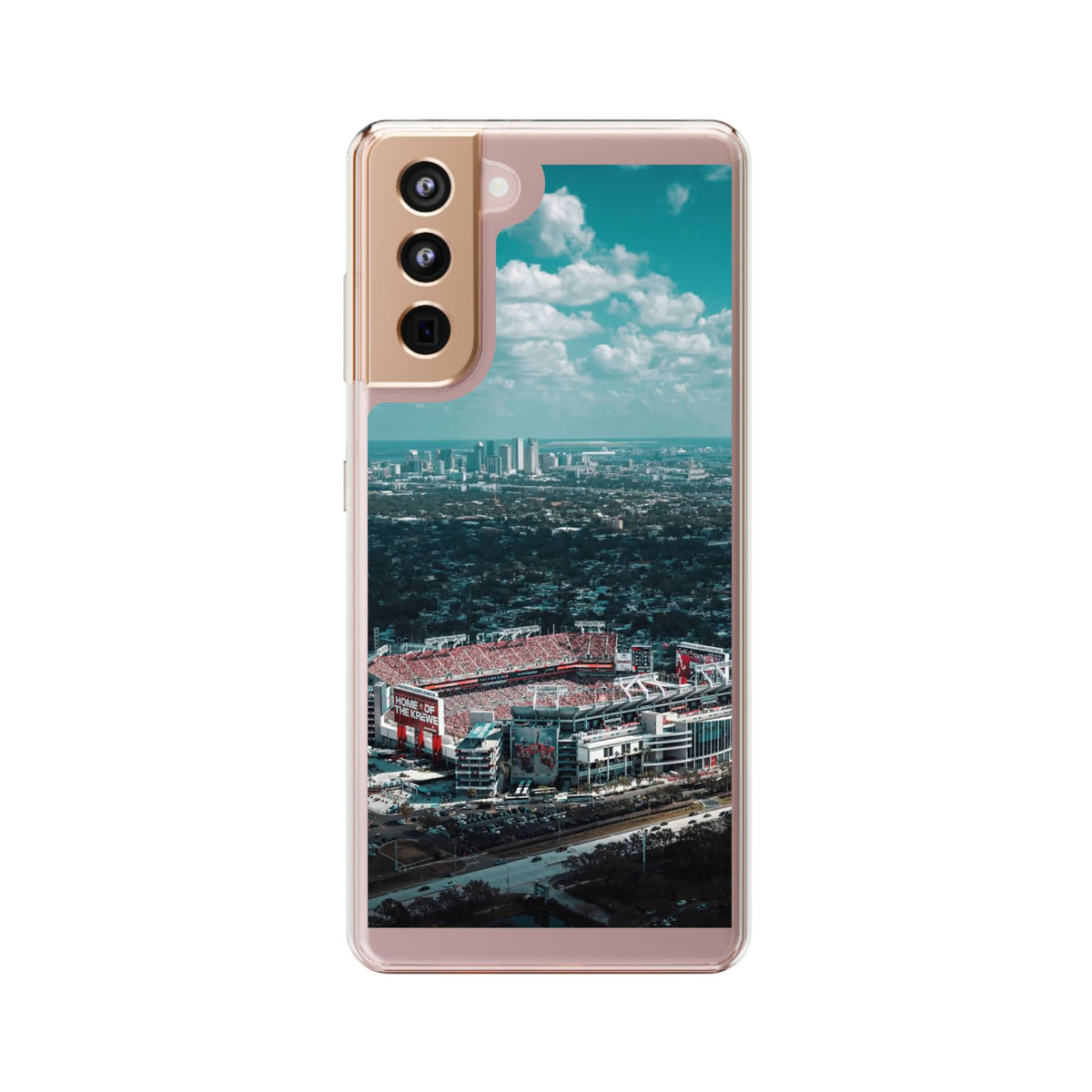 Tampa Bay Raymond James Stadium Clear Phone Case — Aerial City Stadium Design