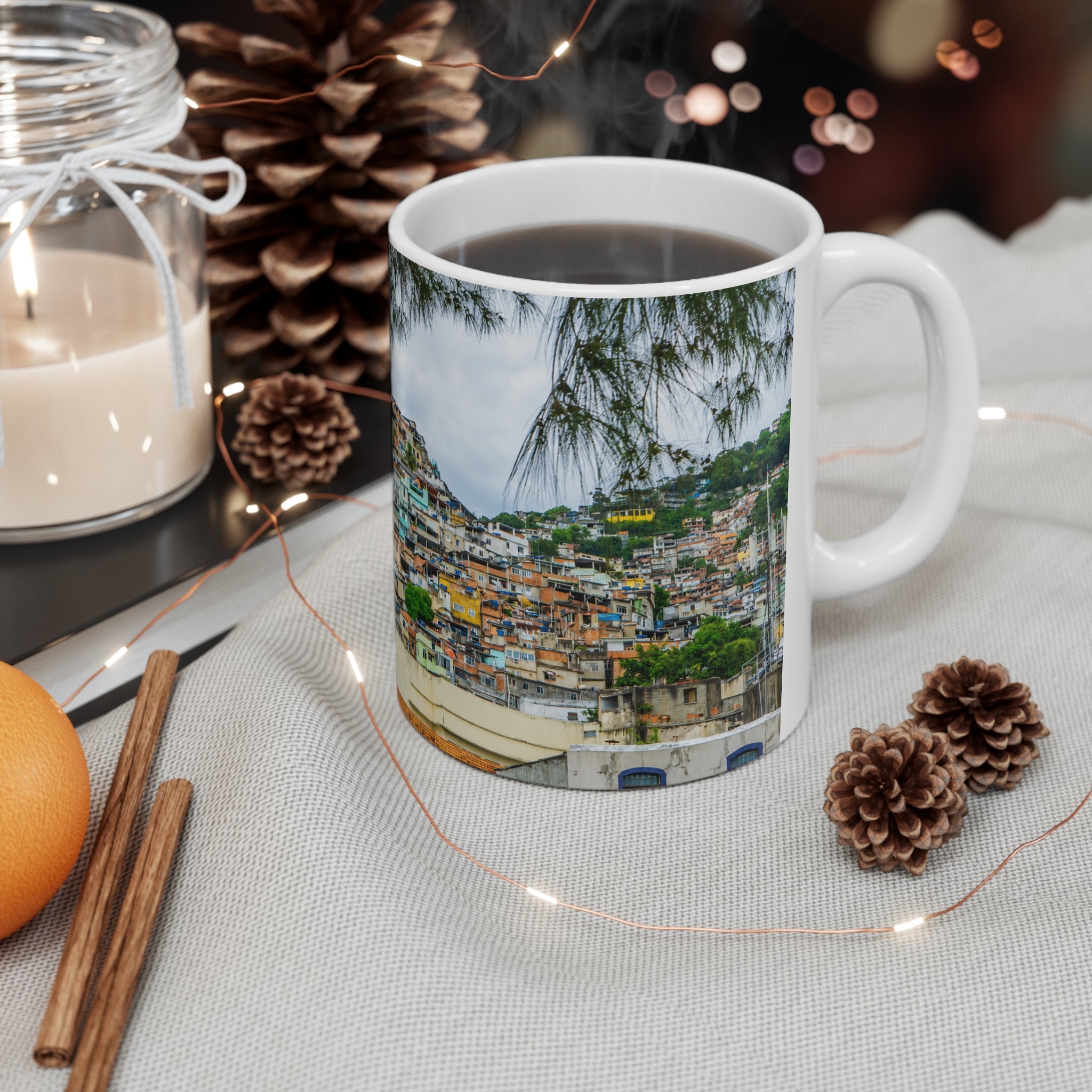 Favela Cityscape Coffee Mug — Tropical Rio Panorama Ceramic Mug (11oz, 15oz)