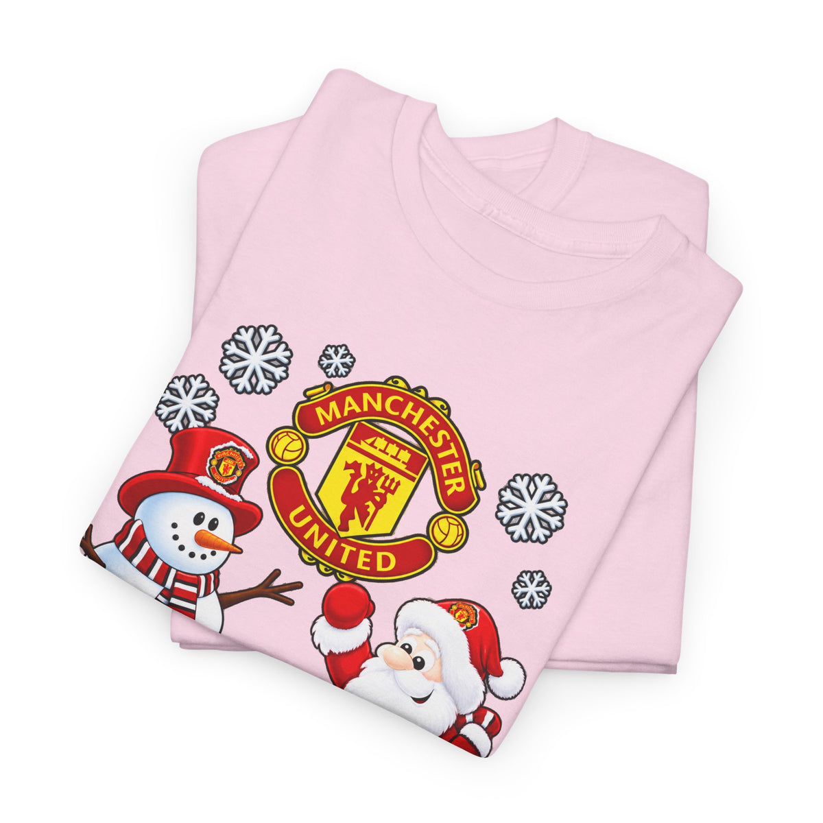 Manchester United Christmas Cotton Tee — Santa & Snowman Football Holiday Shirt