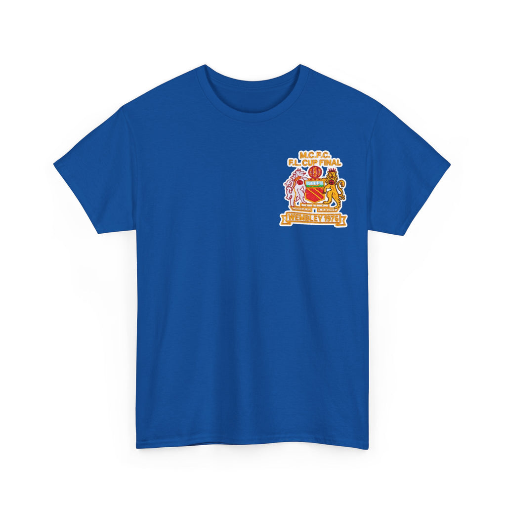Manchester City 1976 League Cup Final Crest Cotton T‑Shirt — Vintage Football Fan Tee