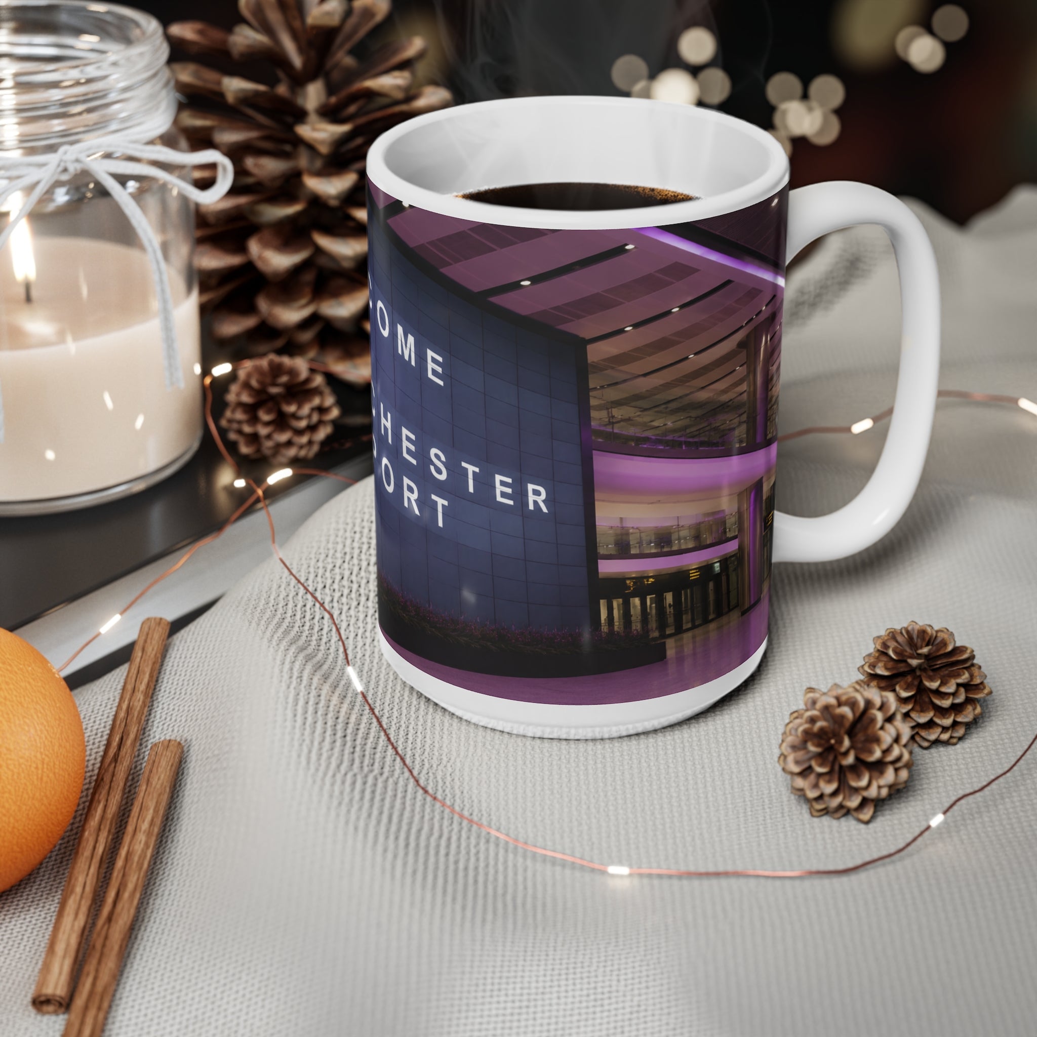 Manchester Airport Welcome Mug — Ceramic Coffee Cup (11oz & 15oz)
