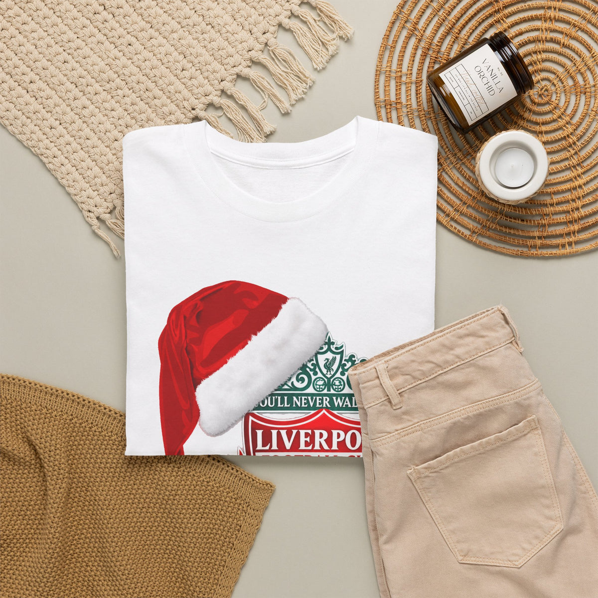 Liverpool FC Crest T‑Shirt with Santa Hat — Christmas Football Fan Tee