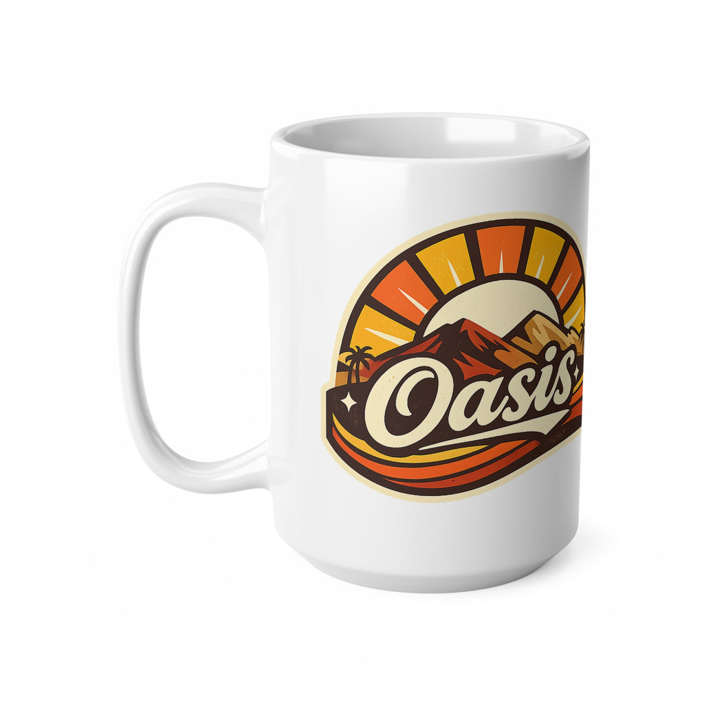 Oasis Mountain Sunrise Coffee Mug — Retro Palm Desert Ceramic Cup (11oz & 15oz)