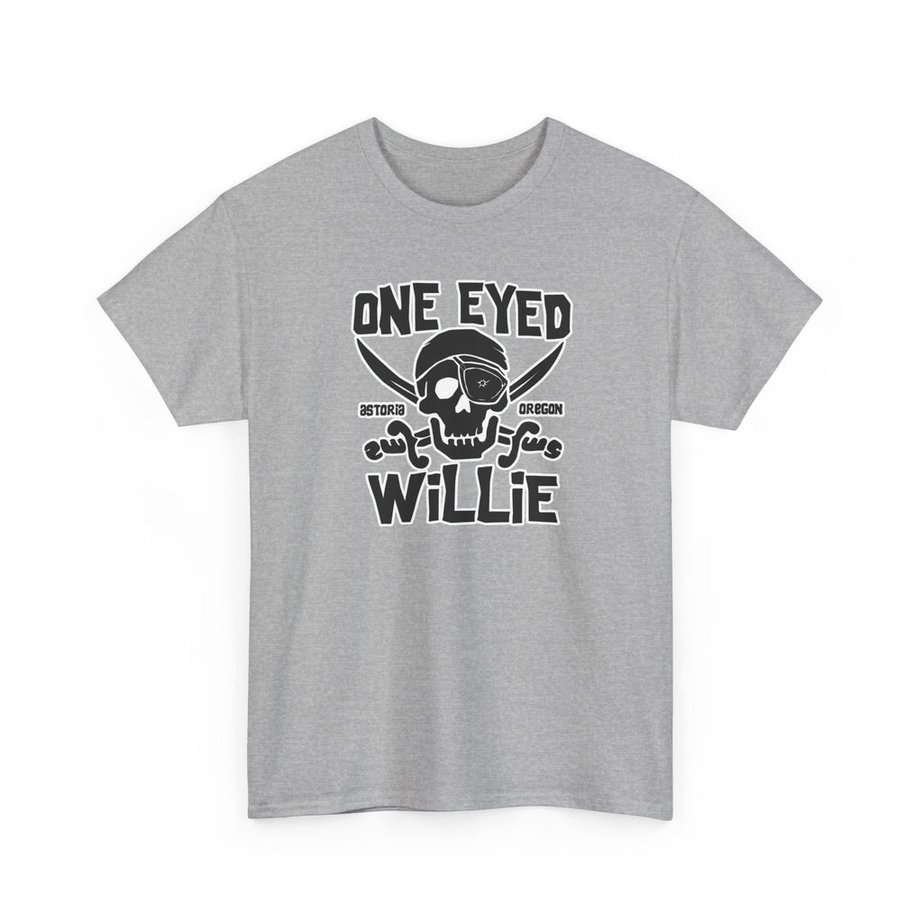One Eyed Willie Pirate Skull Tee — Retro Nautical Adventure Graphic Shirt