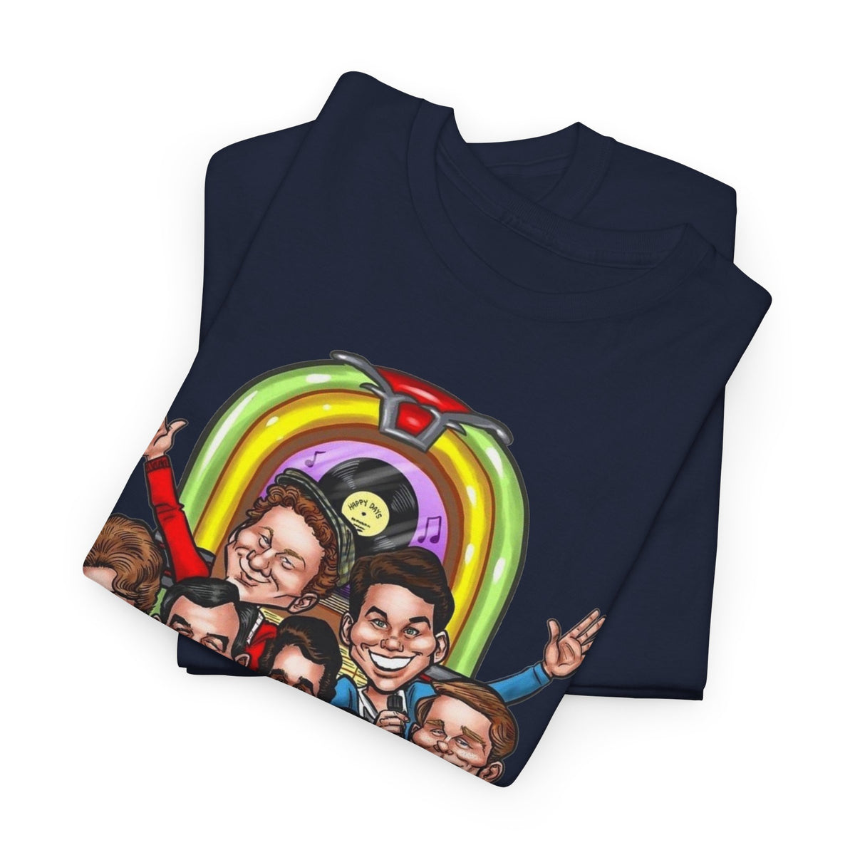 Happy Days Cast Caricature Tee — Retro 70s Sitcom Graphic T-Shirt