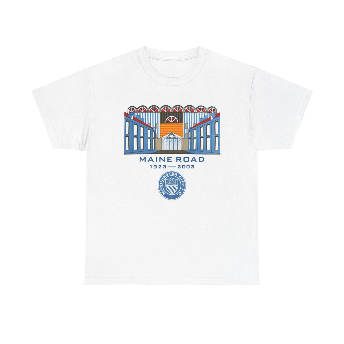 Maine Road 1923–2003 Cotton T-Shirt — Vintage Stadium Illustration Tee