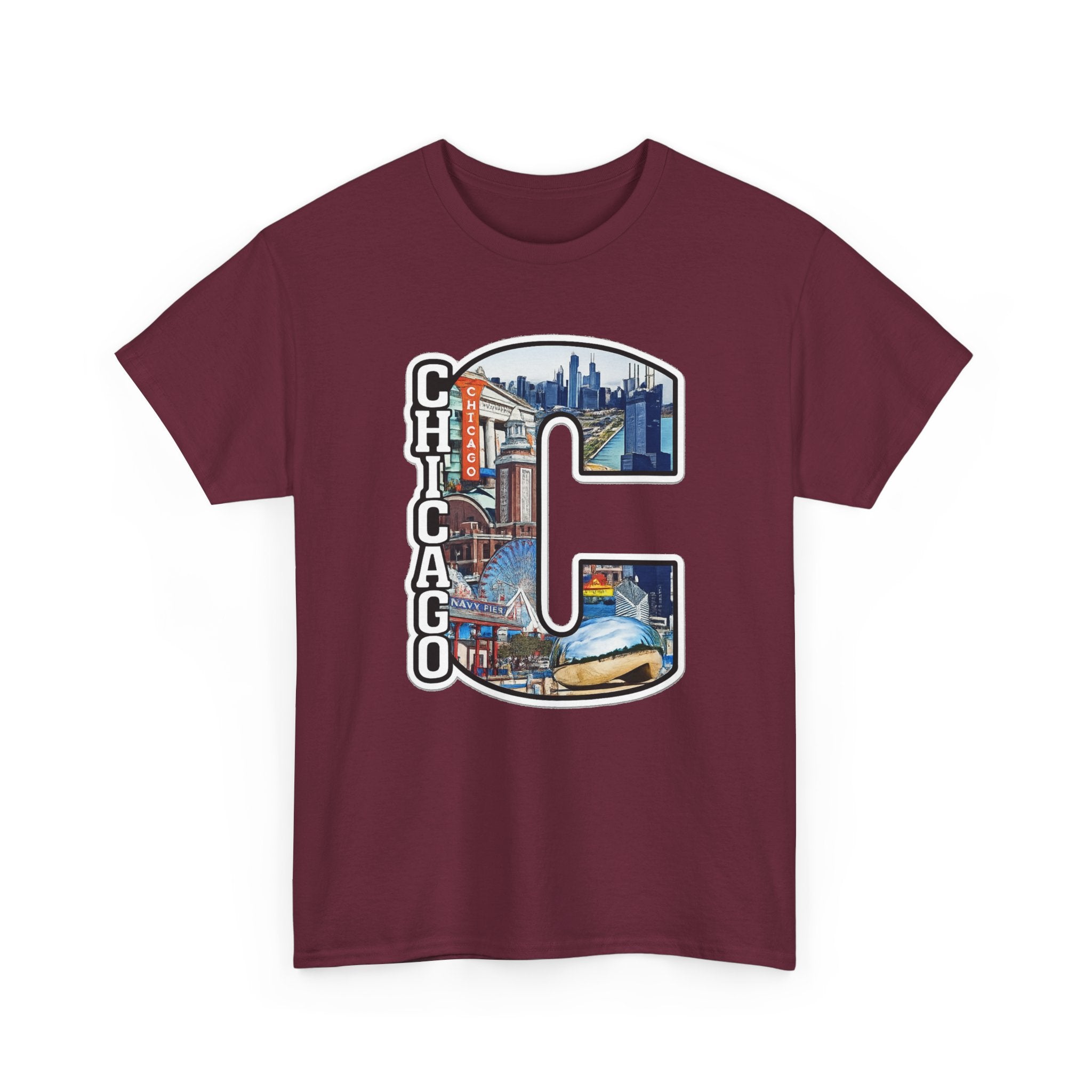 Chicago C Letter T-Shirt — City Skyline Graphic Cotton Tee