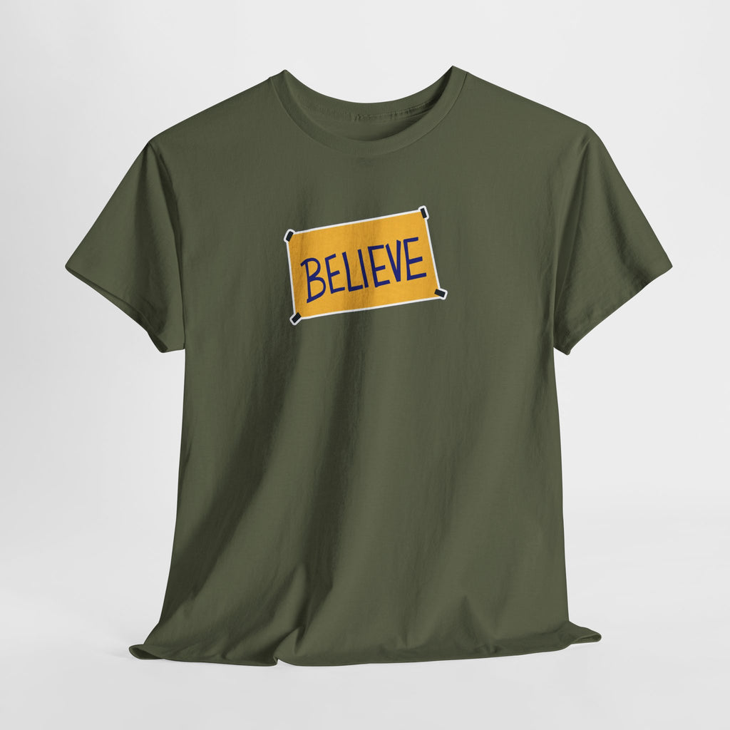Ted Lasso Inspired Believe Graphic Tee — Inspirational Yellow Patch T-Shirt