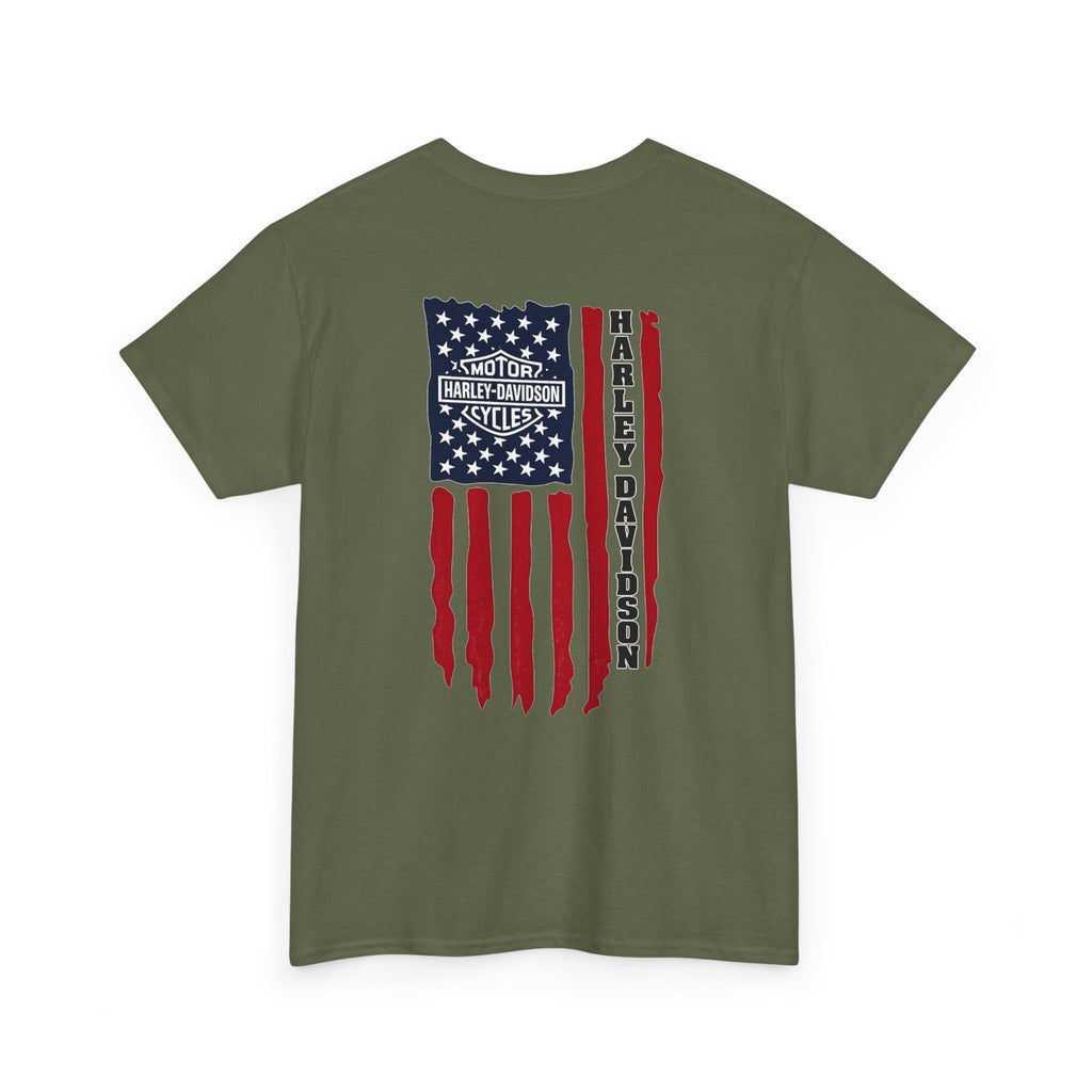 Harley-Style Flag Tee — American Motorcycle Logo T-Shirt