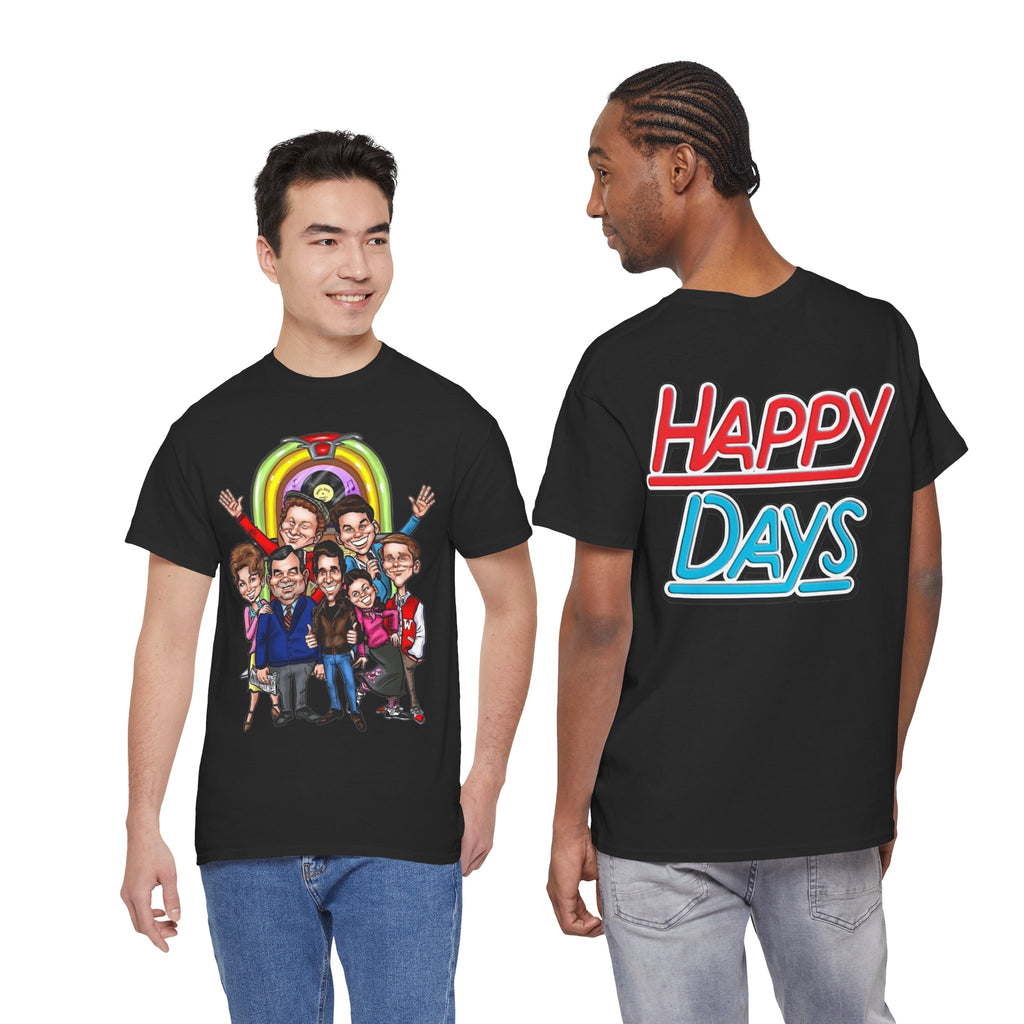Happy Days Cast Caricature Tee — Retro 70s Sitcom Graphic T-Shirt
