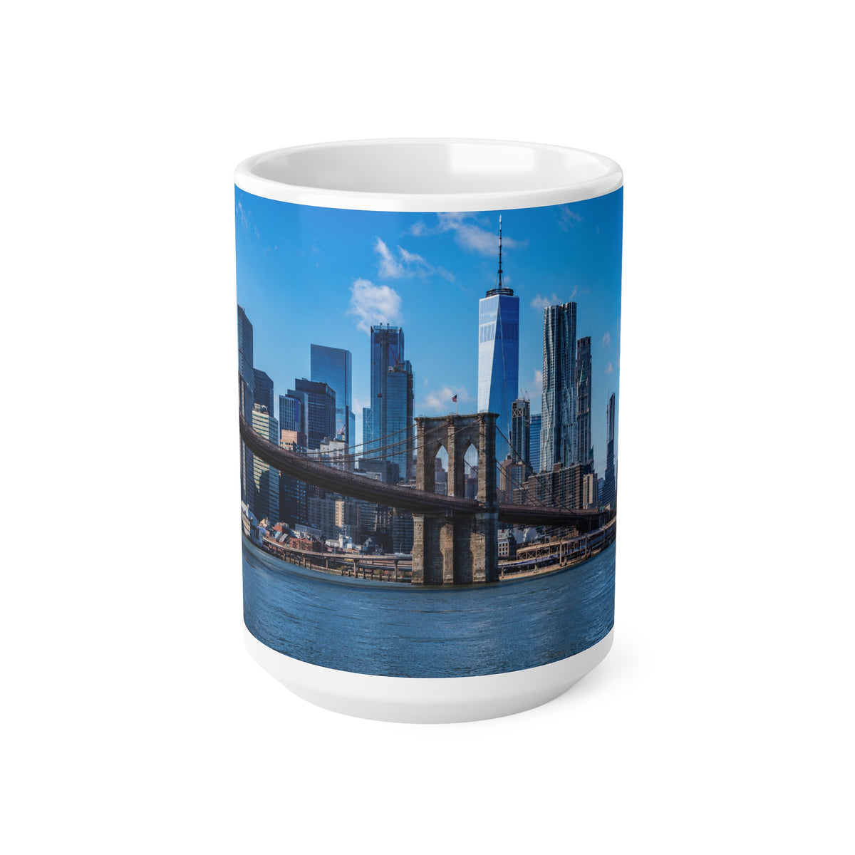 New York City Skyline Coffee Mug — Brooklyn Bridge Panoramic 11oz/15oz