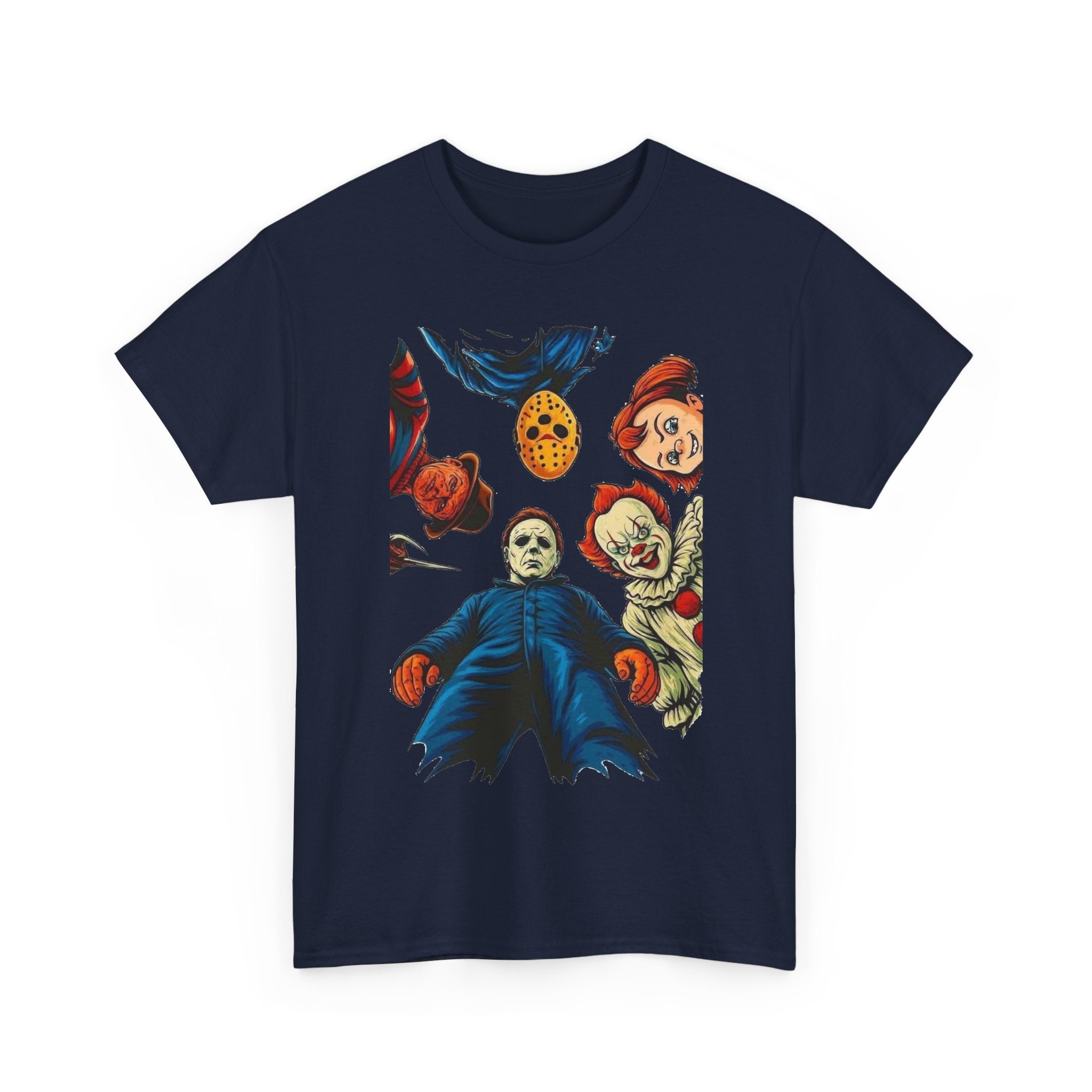 Horror Movie Icons Graphic Tee — Michael Myers, Jason & Classic Clowns Halloween T-Shirt