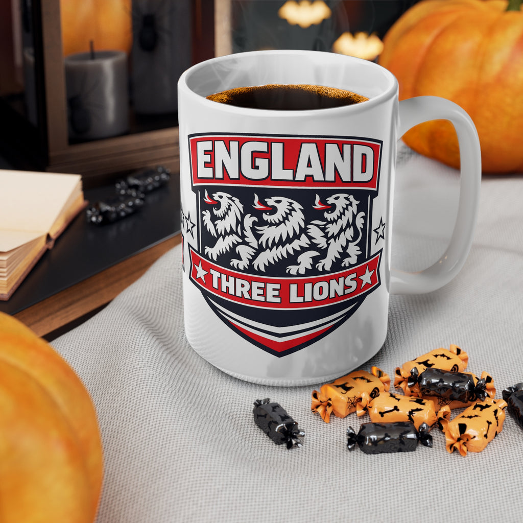 England Three Lions Ceramic Coffee Mug — 11oz & 15oz Football Fan Mug