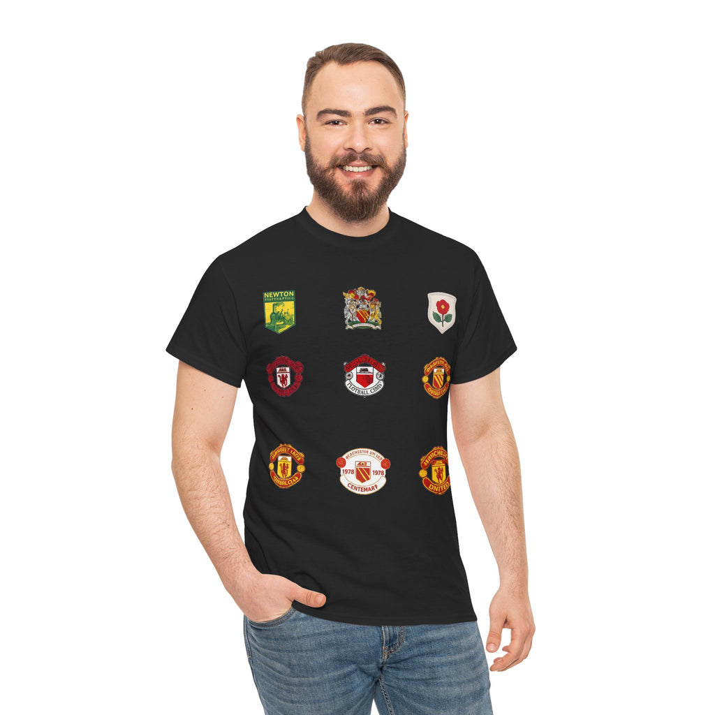 Manchester United T-Shirt — Vintage Football Club Badge Collage Tee