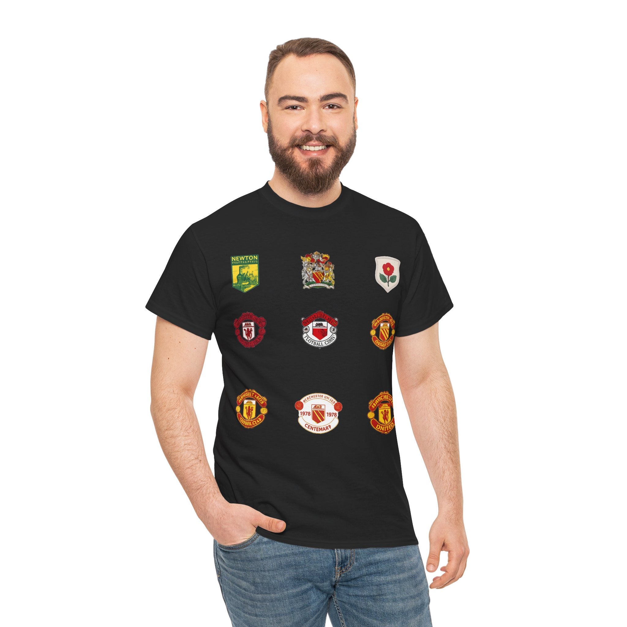 Manchester United T-Shirt — Vintage Football Club Badge Collage Tee