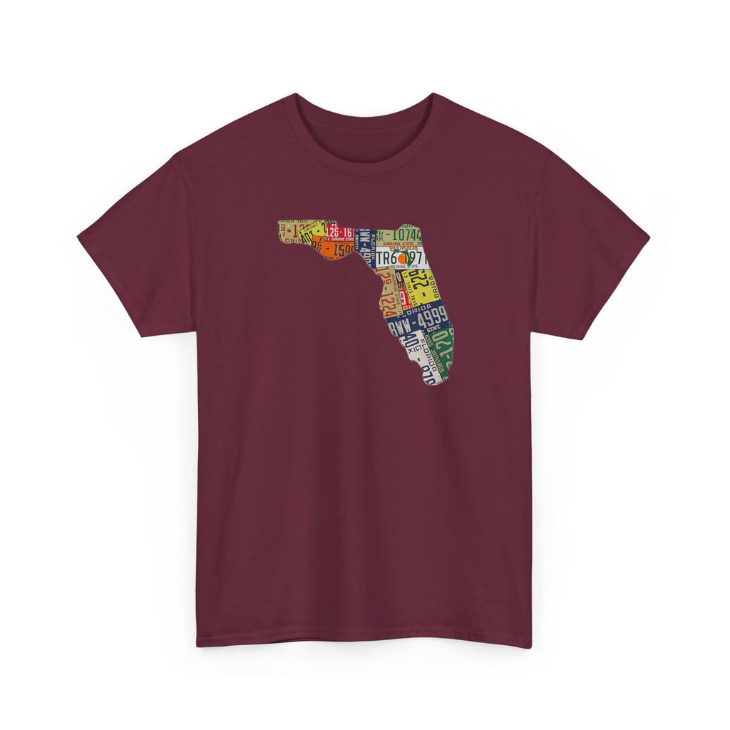 Florida License Plate Map T-Shirt — Vintage State Silhouette Tee