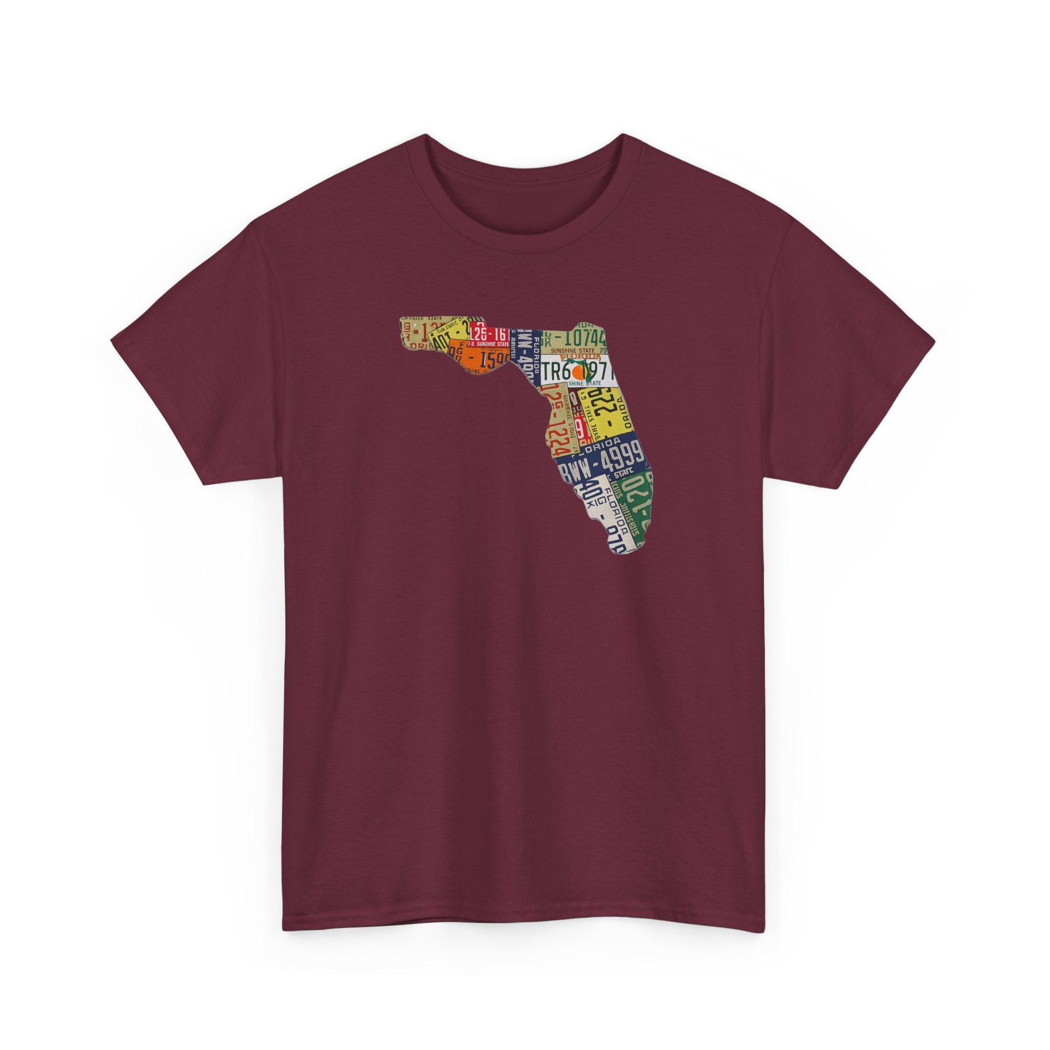 Florida License Plate Map T-Shirt — Vintage State Silhouette Tee
