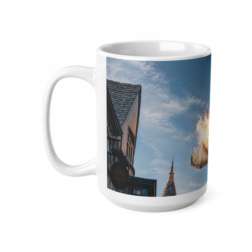 Harry Potter Dragon Fire Ceramic Mug — Fantasy Castle Scene Coffee Cup (11oz/15oz)